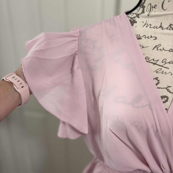 Brand New Women's Sheer Pink Blouse with Ruffled Sleeves Size M - Picture 3 of 7